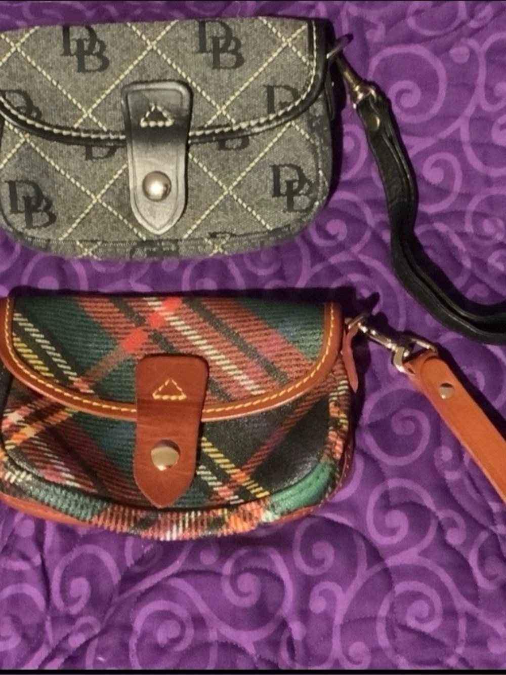 2 Dooney & Bourke Black & Gray and Plaid Clutches GUC